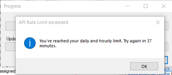 Screenshot of a typical API rate limit error